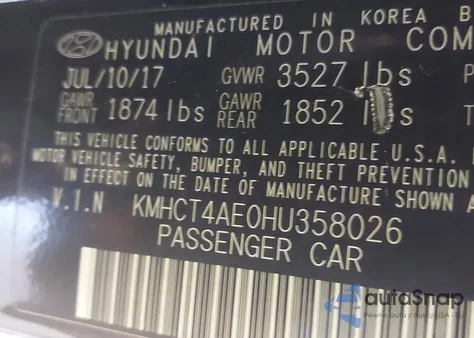 2017 Hyundai Accent Se z USA, uszkodzony, nr VIN KMHCT4AE0HU358026